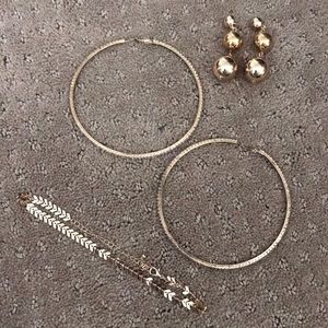 Jewelry - Gold set w/ choker, x-large hoop earrings set Jewelry - Gold set w/ choker, x-large hoop earrings set